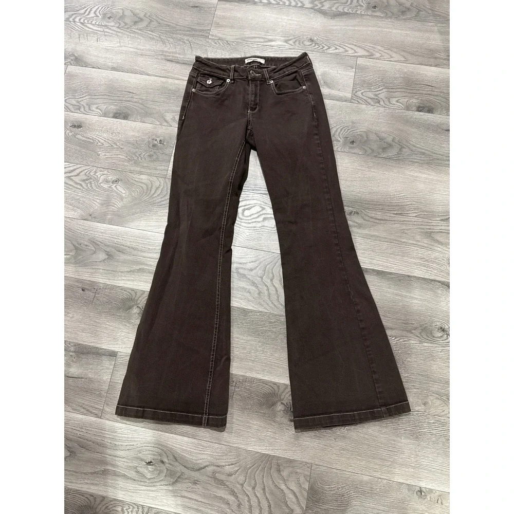 Garage Denim Womens Brown Low Rise Flare Jeans Contrast Stitch‎ Size 3